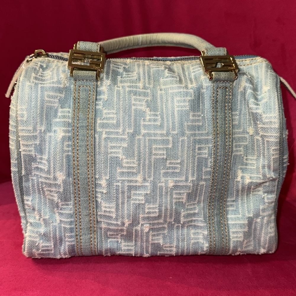 Fendi distressed denim Boston speedy satchel purse - Picture 2 of 16